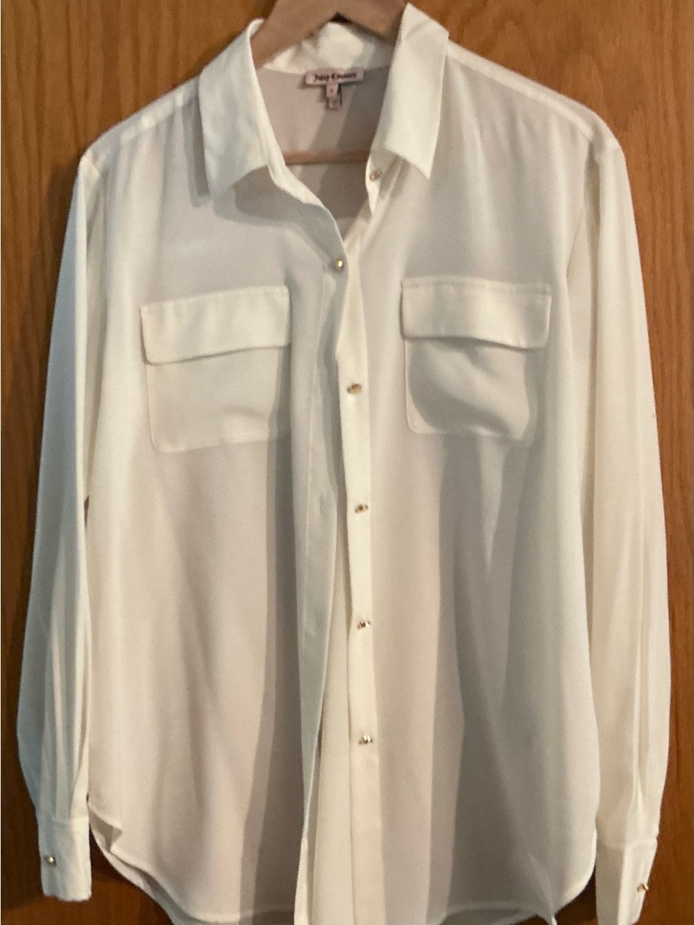 Juicy Couture Cream Button-Front Woman’s Shirt with Pockets & logo gold buttons.